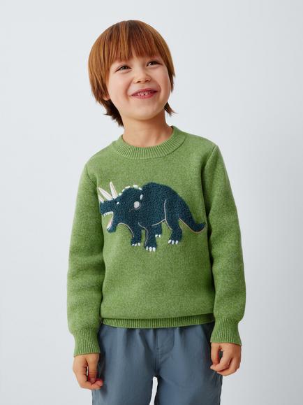 John Lewis Kids' Dino Embroidered Jumper, Grasshopper, Grasshopper