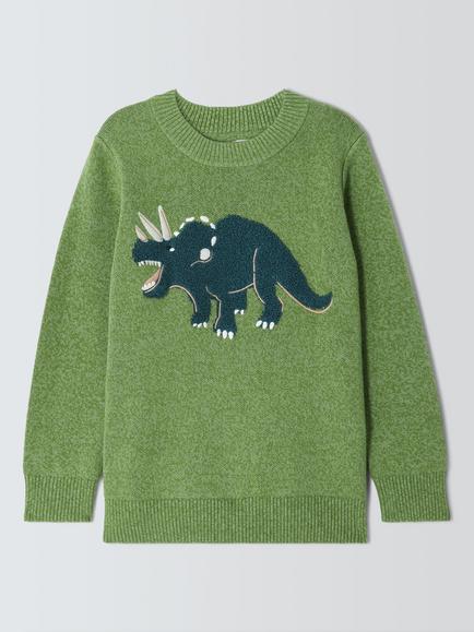 John Lewis Kids' Dino Embroidered Jumper, Grasshopper, Grasshopper