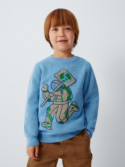 John Lewis Kids' Spaceman Embroidered Jumper, Little Boy Blue, Little Boy Blue