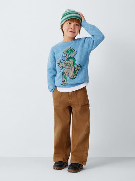 John Lewis Kids' Spaceman Embroidered Jumper, Little Boy Blue - view 2, Little Boy Blue