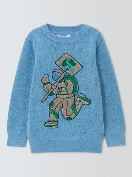 John Lewis Kids' Spaceman Embroidered Jumper, Little Boy Blue, Little Boy Blue