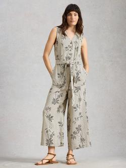 White Stuff Betty Linen Blend Jumpsuit containing LENZING™ ECOVERO™ Viscose, Ivory/Multi, Ivory/Multi