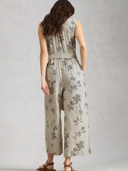 White Stuff Betty Linen Blend Jumpsuit containing LENZING™ ECOVERO™ Viscose, Ivory/Multi - view 2, Ivory/Multi