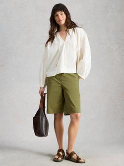 White Stuff Heidi Cotton Blend Chino Shorts, Green/Khaki, Green/Khaki