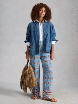 White Stuff Ally Floral Print Wide Leg Trousers, Blue, 