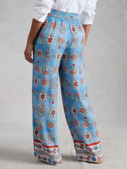 White Stuff Ally Floral Print Wide Leg Trousers, Blue - view 2, 