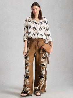 White Stuff Ally Wide Leg Linen Trousers, Brown, Brown