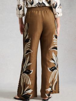 White Stuff Ally Wide Leg Linen Trousers, Brown - view 2, Brown