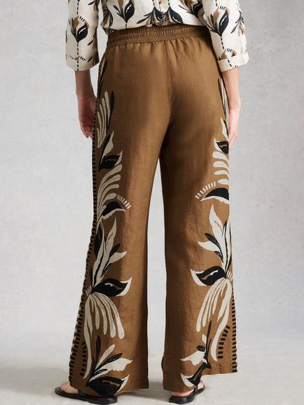 White Stuff Ally Wide Leg Linen Trousers, Brown - view 2, Brown