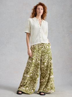 White Stuff Poppy Floral Wide Leg Trousers, Green, Green