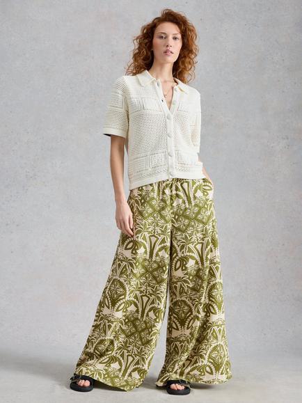 White Stuff Poppy Floral Wide Leg Trousers, Green, Green