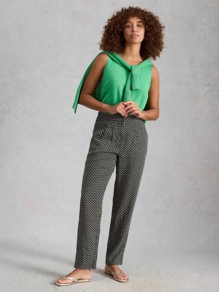 White Stuff Rowena Linen Tapered Trousers, Black, Black
