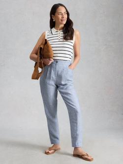 White Stuff Rowena Linen Tapered Trousers, Blue, Blue
