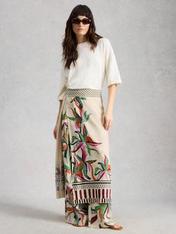 White Stuff Sasha Linen Floral Wide Leg Trousers, Multi, Multi