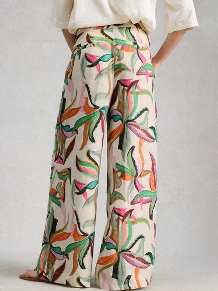 White Stuff Sasha Linen Floral Wide Leg Trousers, Multi - view 2, Multi