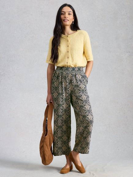 White Stuff Shelly Floral Wide Leg Culottes, Navy/Multi, Navy/Multi
