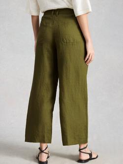 White Stuff Tia Linen Wide Leg Cropped Trousers, Green - view 2, Green