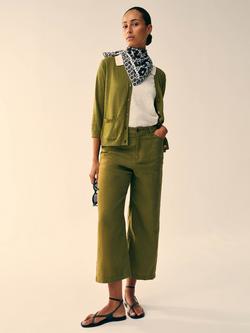 White Stuff Tia Linen Wide Leg Cropped Trousers, Green, Green