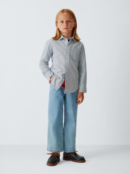 John Lewis Kids' Striped Oxford Shirt, Estate Blue - view 2, Estate Blue