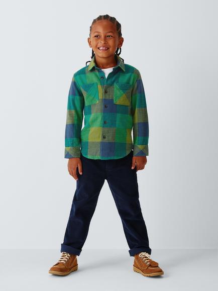 John Lewis Kids' Buffalo Check Shirt, Golf Green Multi - view 2, Golf Green Multi