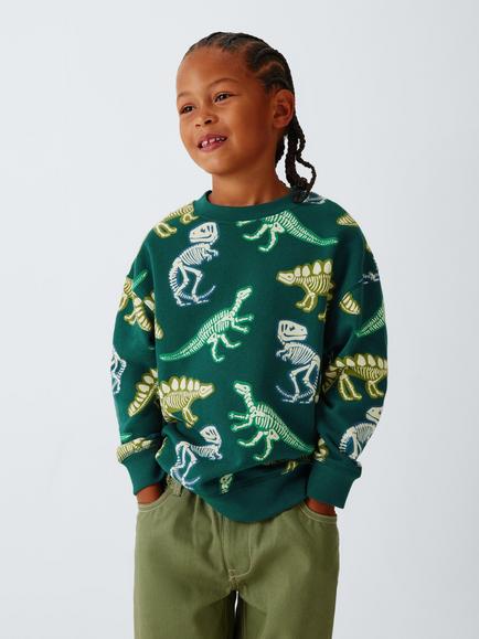 John Lewis Kids' Dino Glow Sweatshirt, Dark Sea Multi, Dark Sea Multi