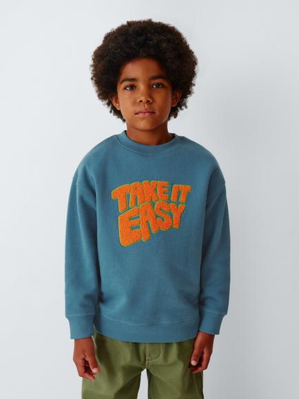 John Lewis Kids' Takie It Easy Embroidered Swetshirt, Blue Fusion/Pumpk - view 2, Blue Fusion/ Pumpk