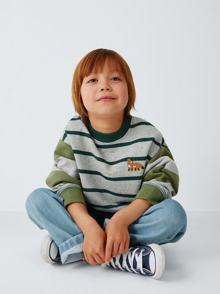 John Lewis Kids' Mixed Stripe Sweatshirt, Grey/Olive, Grey/ Olivine