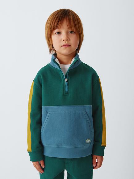 John Lewis Kids' Colourblock Half Zip Jumper, Sea/Blue Fusion, Sea/ Blue Fusion