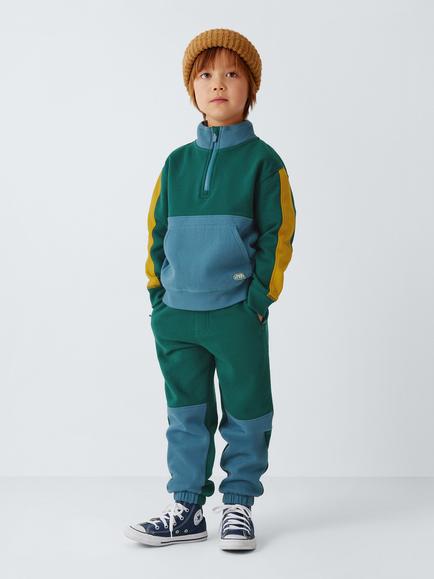 John Lewis Kids' Colourblock Half Zip Jumper, Sea/Blue Fusion - view 2, Sea/ Blue Fusion