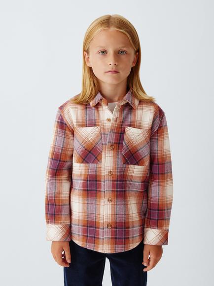 John Lewis Kids' Textured Check Shirt, Orange Multi, Orange Multi