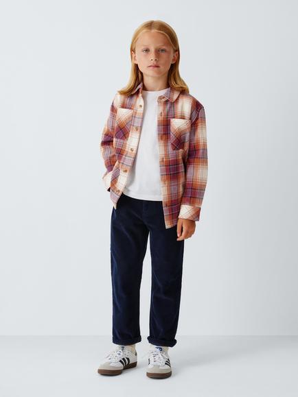 John Lewis Kids' Textured Check Shirt, Orange Multi - view 2, Orange Multi