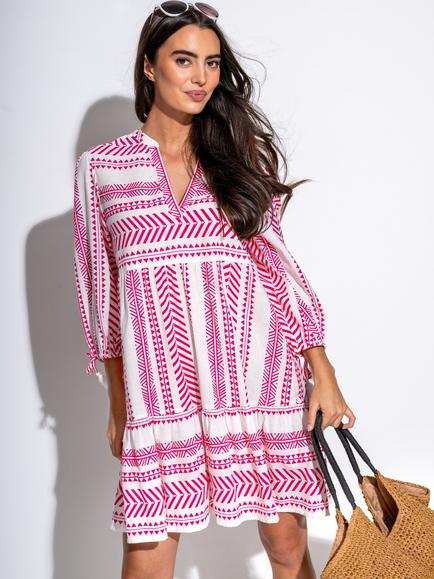 Pour Moi Beach Kaftan Dress, White/Pink, White/Pink