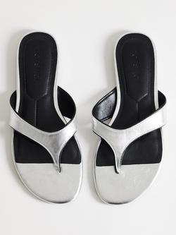 Topshop Sisi Toe Post Thong Sandals, Silver - view 2, Silver