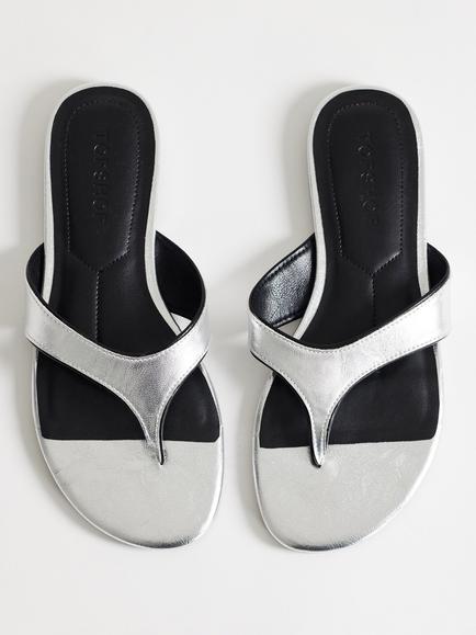 Topshop Sisi Toe Post Thong Sandals, Silver - view 2, Silver