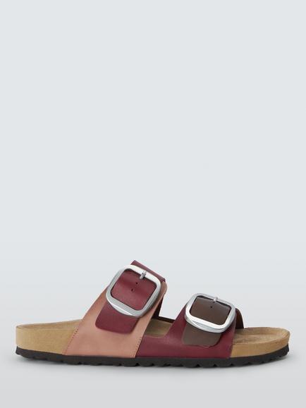 John Lewis Lollies Leather Double Strap Flatform Sandals, Pink, Pink