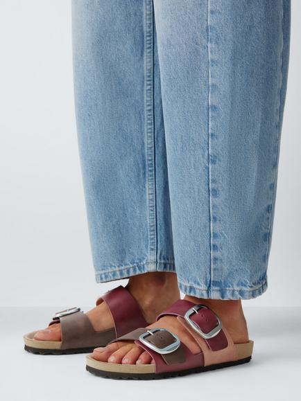 John Lewis Lollies Leather Double Strap Flatform Sandals, Pink - view 2, Pink