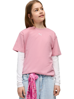 PUMA Kids' Youth Short Sleeve Boxy T-Shirt, Pink Mid