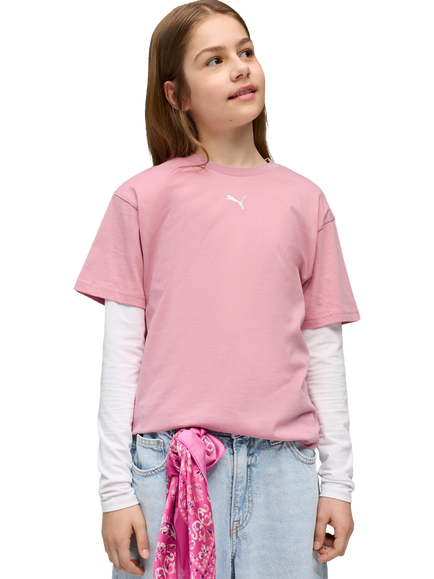 PUMA Kids' Youth Short Sleeve Boxy T-Shirt, Pink Mid