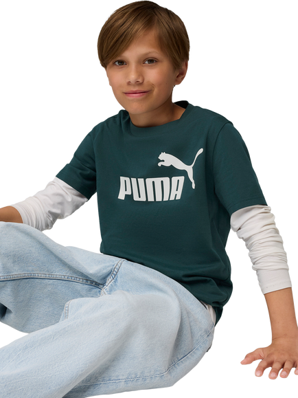 PUMA Kids' Youth Short Sleeve Logo T-Shirt, Green Mid