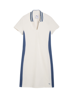 PUMA Pique Short Sleeve Golf Dress, Deep Navy/Warm White, White/Dark Indigo