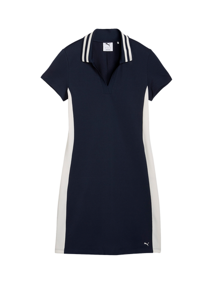 PUMA Pique Short Sleeve Golf Dress, Deep Navy/Warm White, Deep Navy/Warm White
