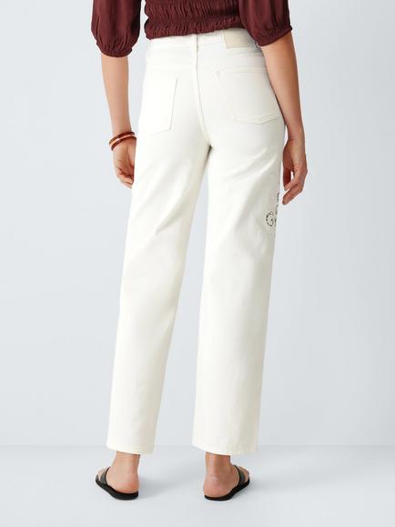 AND/OR Mid Rise Cutwork Cotton Denim Jeans, Ecru - view 2, Ecru