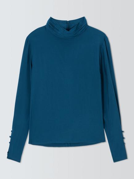 John Lewis Cowl Neck Blouse containing LENZING™ ECOVERO™ Viscose, Teal, Teal