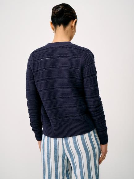 Crew Clothing V-Neck Raised Stitch Cardigan, Navy Blue - view 2, Navy Blue