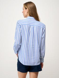 Crew Clothing Stripe Linen Rich Shirt, Aqua Blue - view 2, Aqua Blue