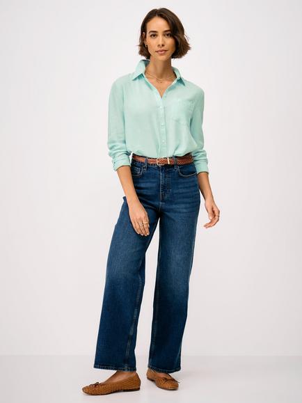 Crew Clothing Relaxed Fit Linen Rich Shirt, Turquoise