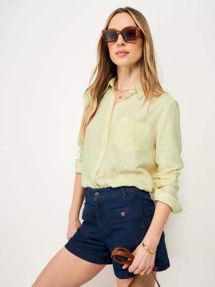 Crew Clothing Relaxed Fit Linen Rich Shirt, Lemon Yellow