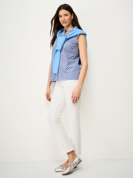 Crew Clothing Mila Frill Sleeve Printed Blouse, Dark Blue, Dark Blue