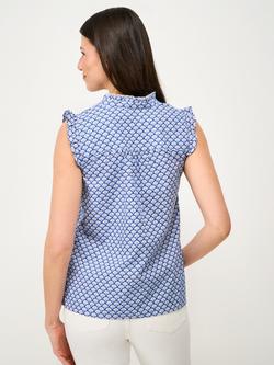 Crew Clothing Mila Frill Sleeve Printed Blouse, Dark Blue - view 2, Dark Blue