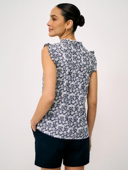 Crew Clothing Mila Frill Sleeve Printed Blouse, Navy Blue - view 2, Navy Blue
